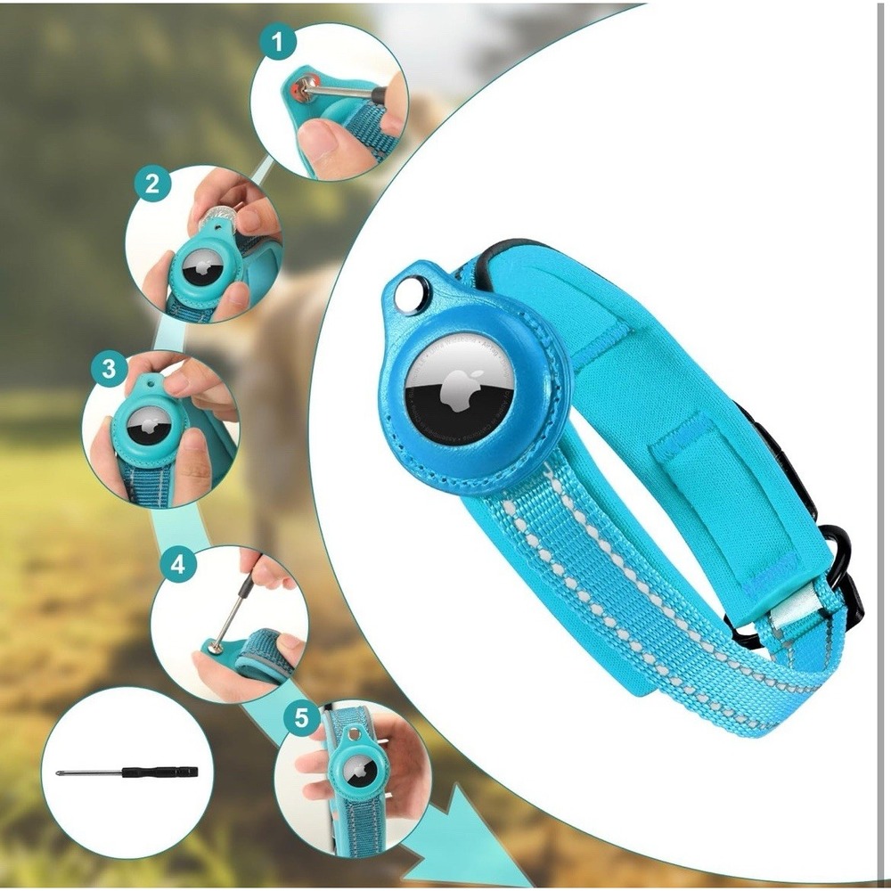 AirTag Dog‎ Collar, Padded Apple Air Tag Adjustable Tag Apple Airtag S Teal